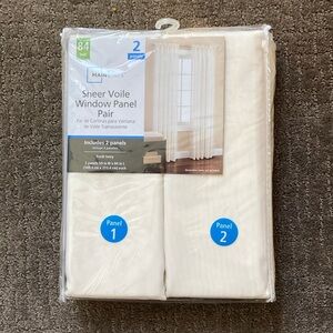 10 pairs of Mainstays sheer Voile window panels, each panel 59” x 84”, ivory